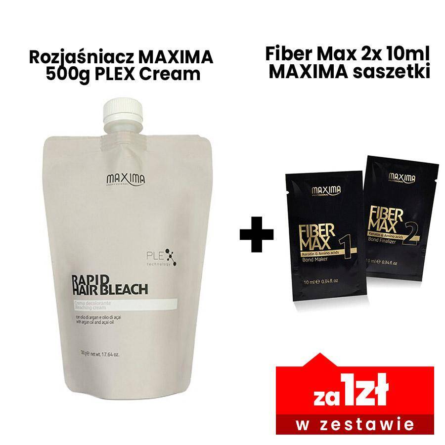Rozjaśniacz MAXIMA 500g PLEX Cream + Fiber Max 2x 10ml MAXIMA za 1zł saszetki