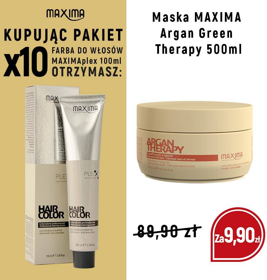 Farba MAXIMA Plex x 10 + maska Argan 500ml MAXIMA za 9,90zł