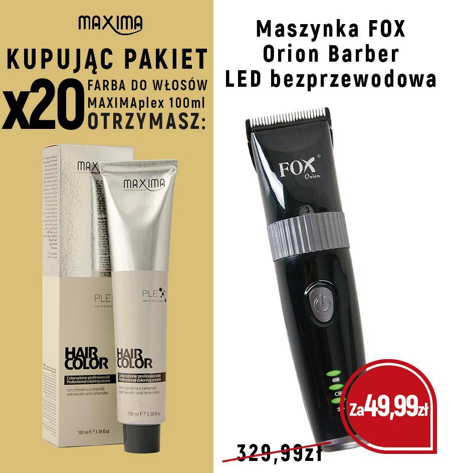 Farba MAXIMA Plex x 20 + maszynka Orion bezprzewodowa FOX  za 49,99zł