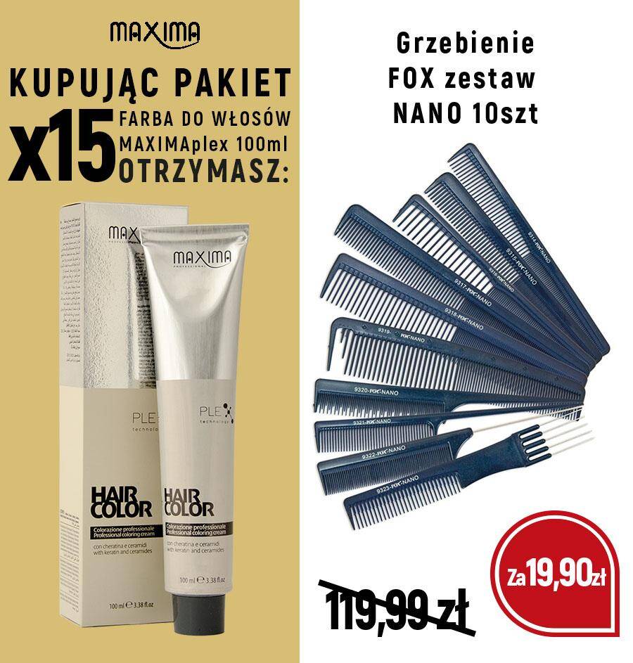 Farba MAXIMA Plex x 15 + grzebienie NANO zestaw  FOX za 19,99 zł