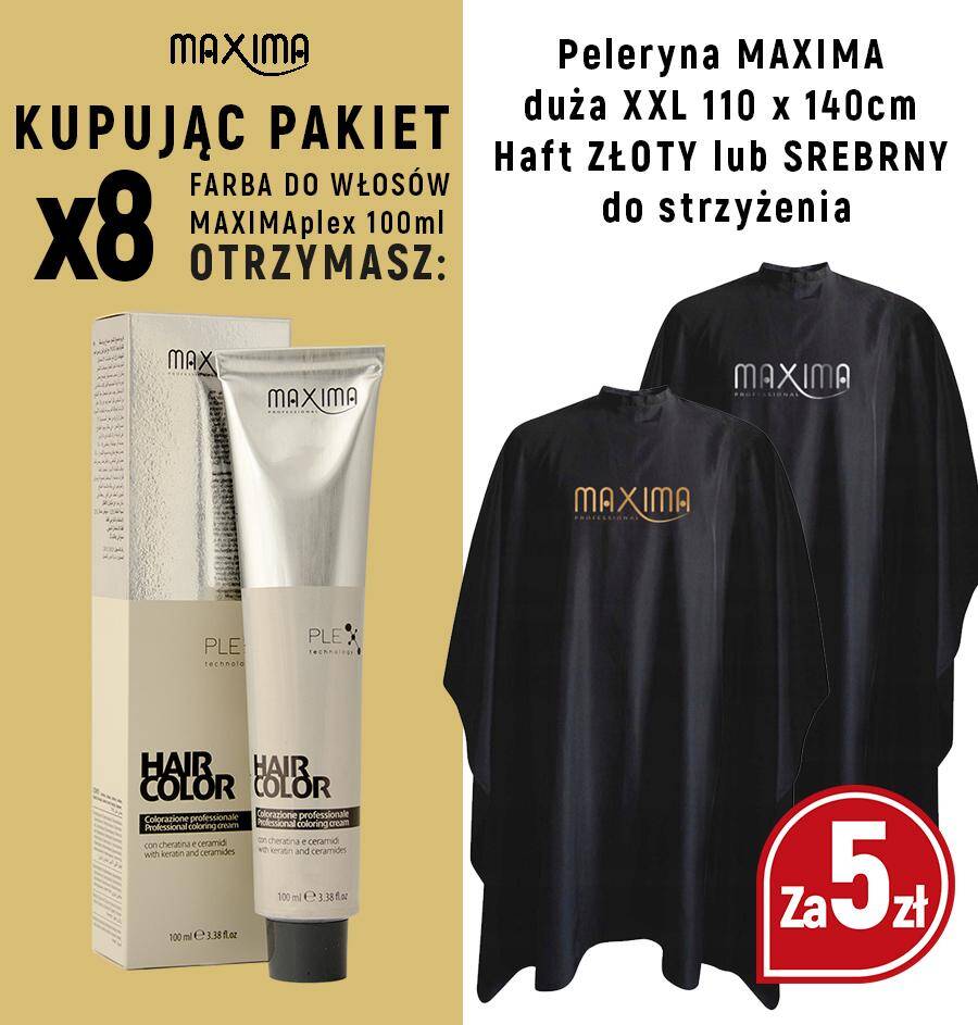 Farba MAXIMA Plex x 8 + peleryna długa MAXIMA do strzyżenia haft złoty lub srebrny za 5zł