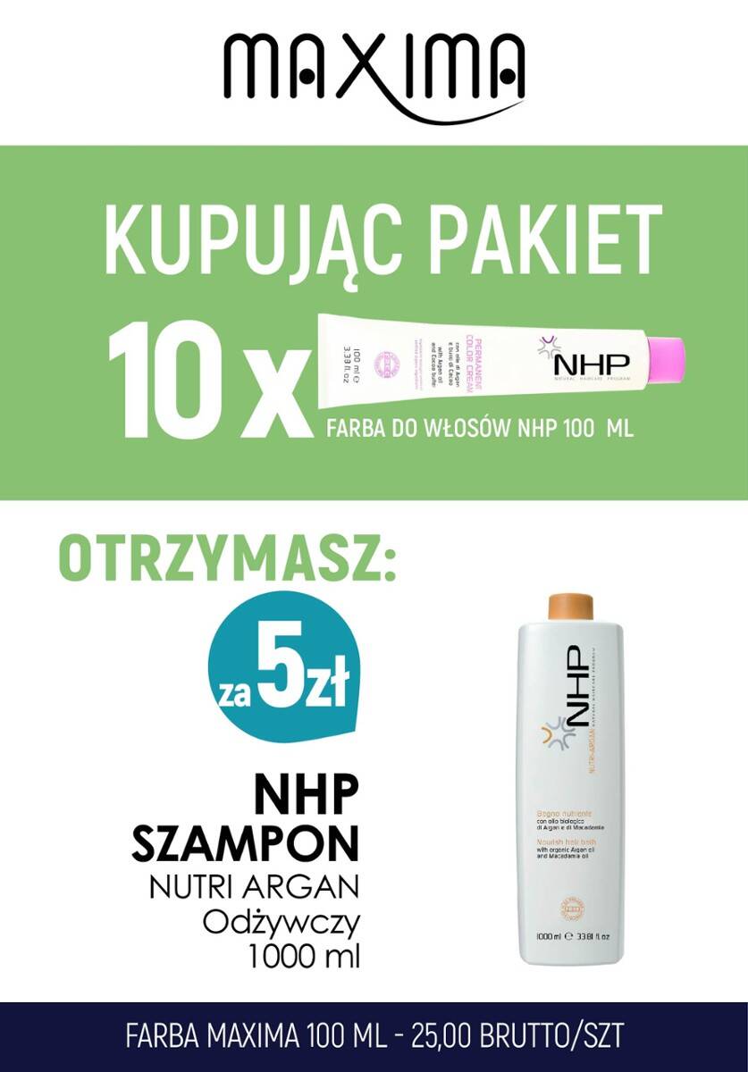 Farba 100 ml NHP x 10 + szampon Argan 1L NHP