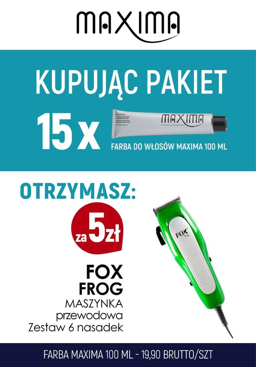 Farba 100 ml MAXIMA x 15 +  maszynka FOX Frog