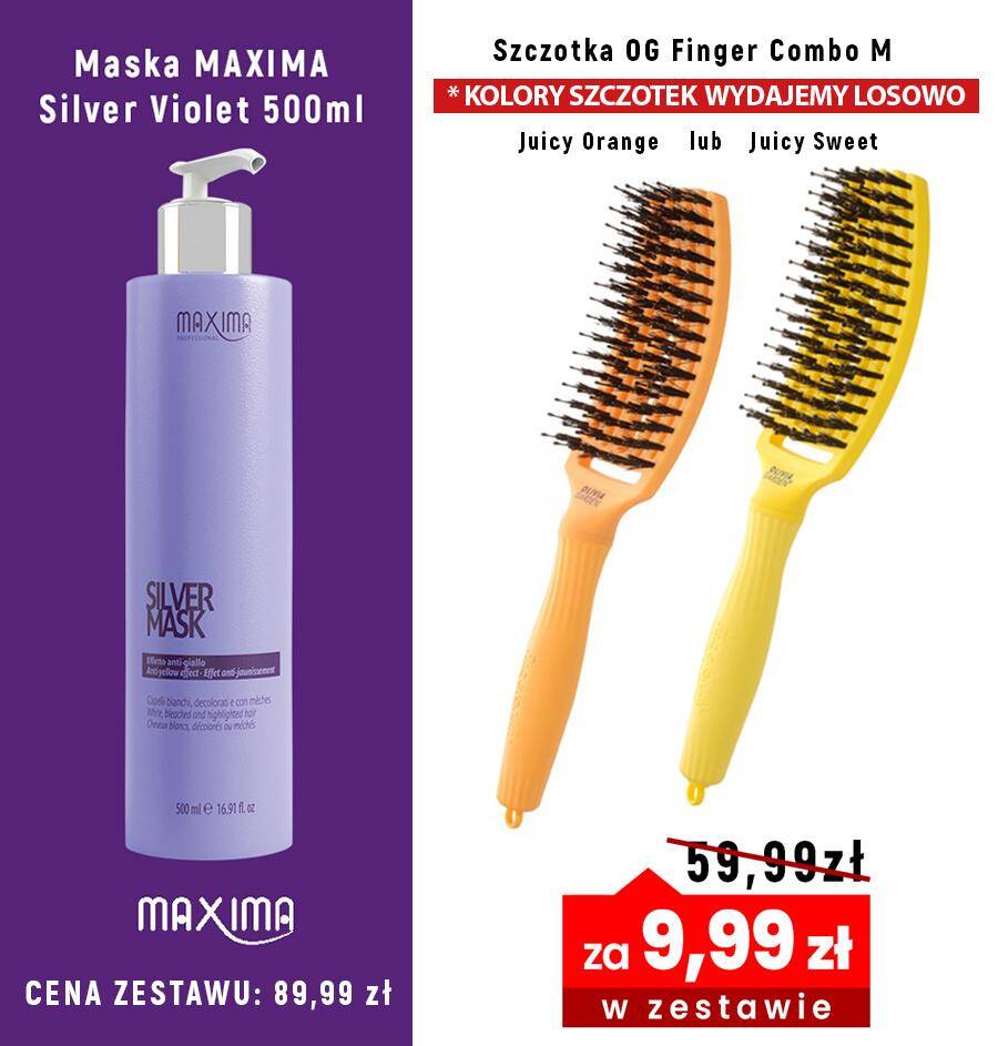 Maska MAXIMA Silver Violet 500ml + szczotka OG żółta Finger Sweet Lemoniade  za 9,99zł zestaw Olivia Garden