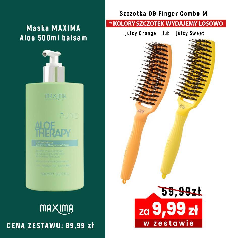 Maska MAXIMA Aloe 500ml balsam + szczotka OG żółta Finger Sweet Lemoniade  za 9,99zł zestaw Olivia Garden