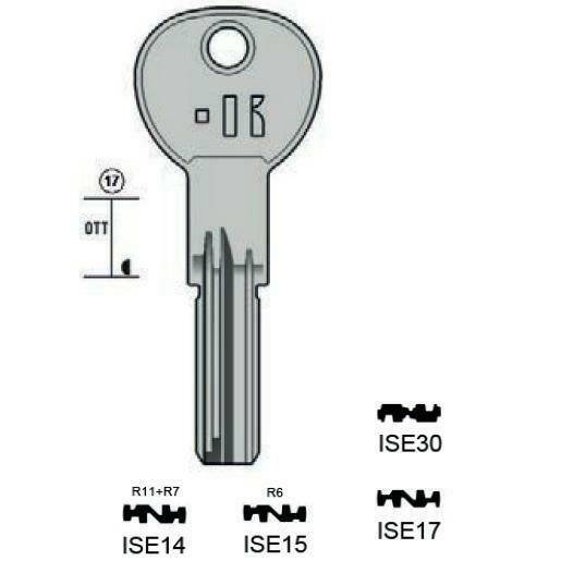 Drilled key - Keyline ISE17