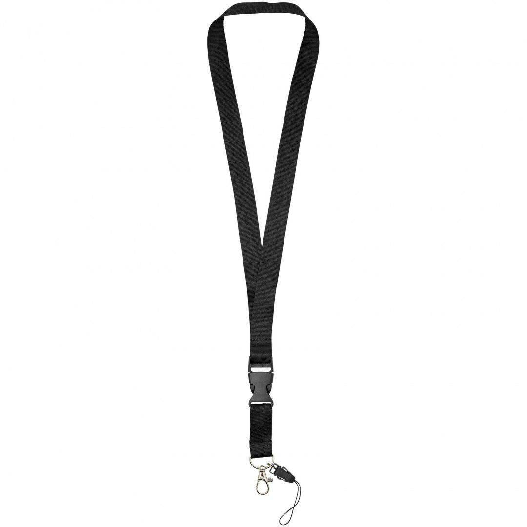 Black lanyard with clip and phone holder - Length 80cm