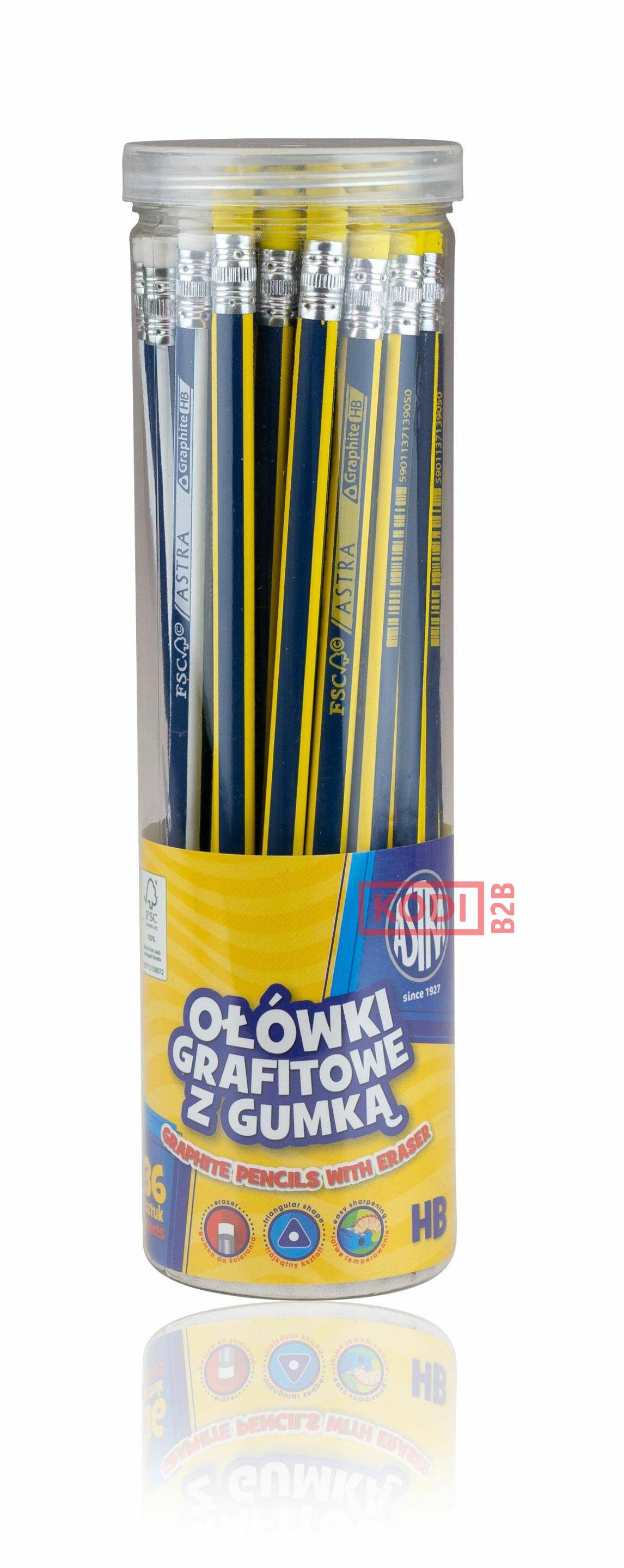 Ołówki grafitowe Astra z gumką HB drum 3