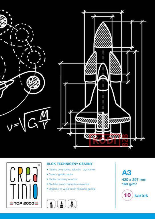 CREATINIO BLOK TECHNICZNY A3 CZARNY 10K.