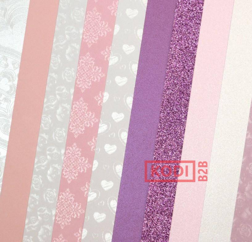 Karton ozdobny mix wzorów różowe tonacje