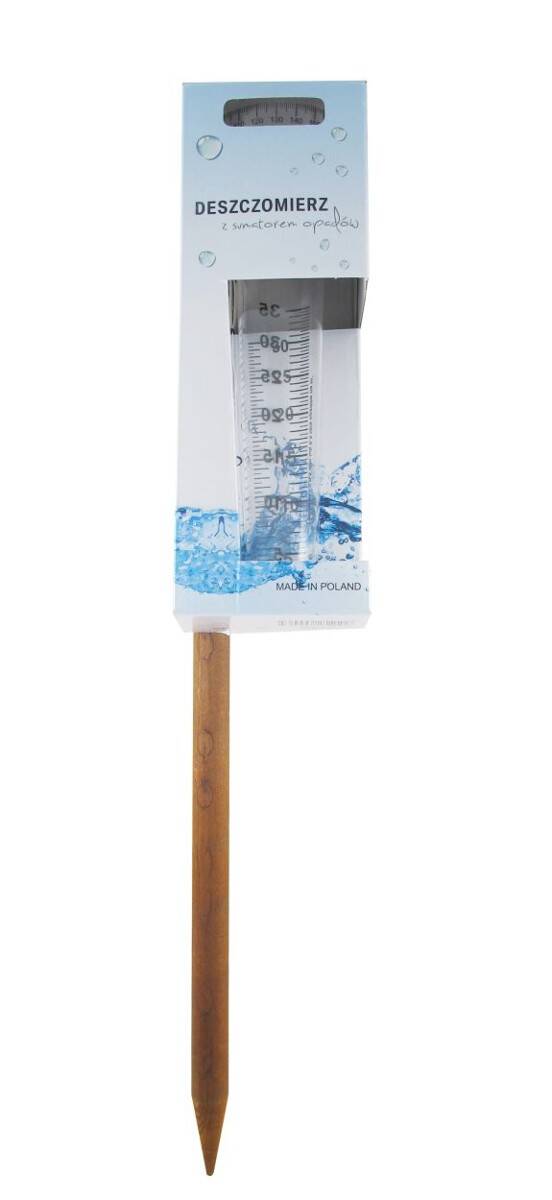 Deszczomierz plastikowy z sumatorem opadów i drewnianą nóżką (Zdjęcie 1)