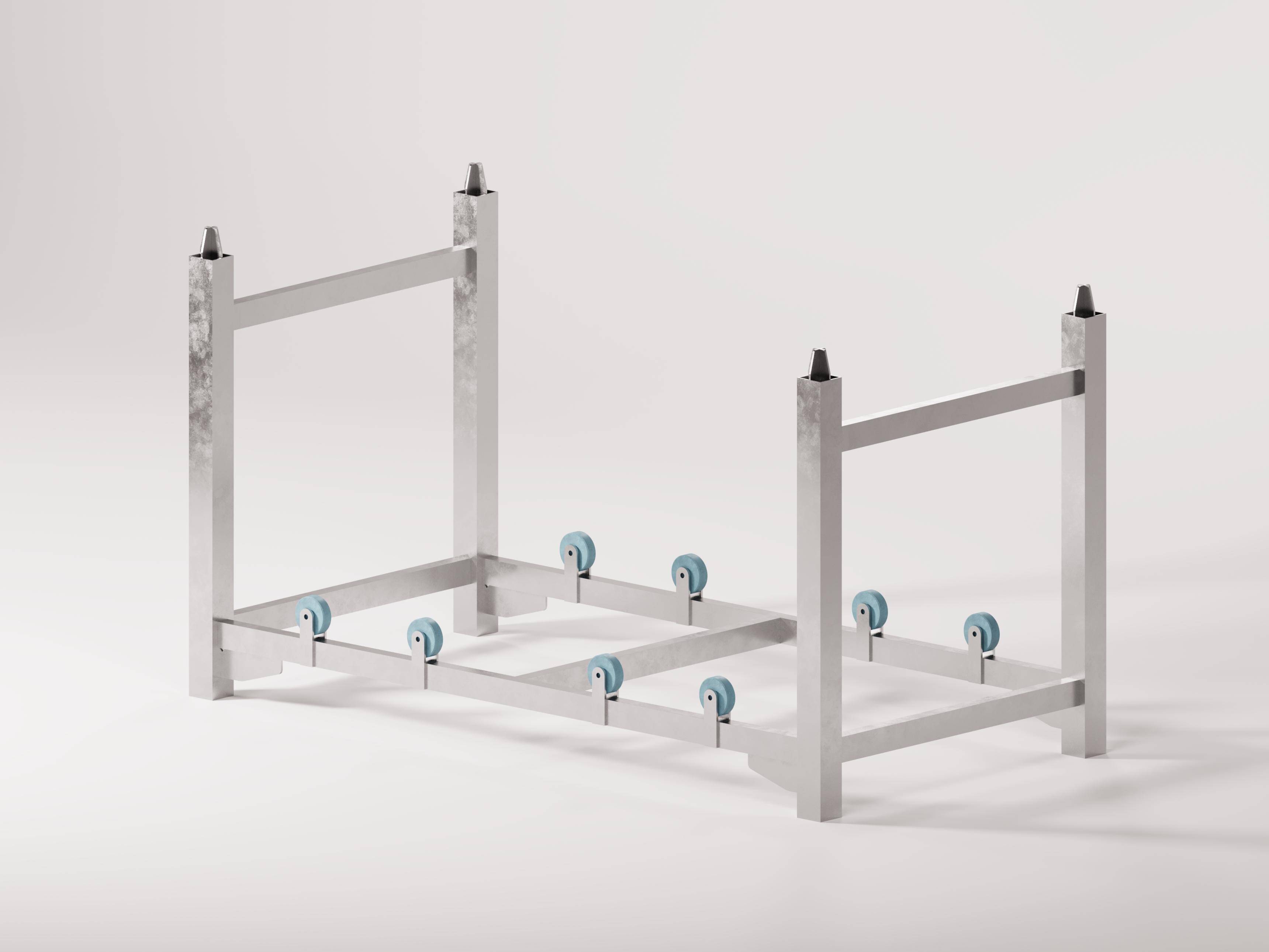 Rotating base in a cage for two barrels 225L powder-coated