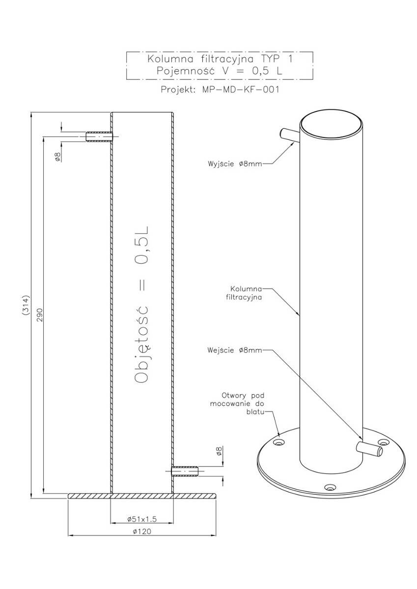 Kolumna filtracyjna nierdzewna V=0,5 l