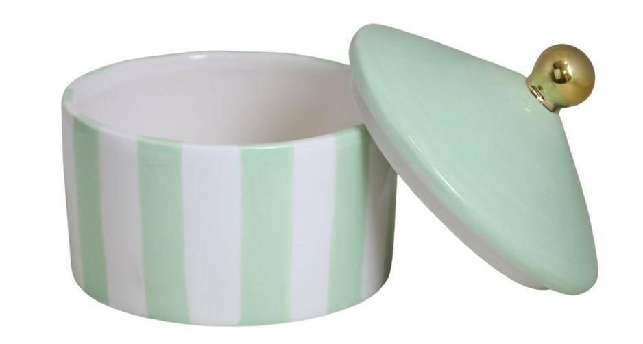Puzderko ceramiczne w paski biało-mięt (Photo 1)