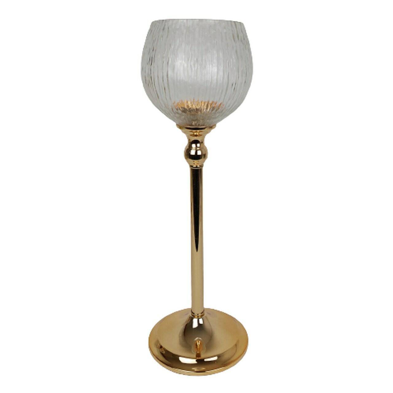 Świecznik szklany złoty z kloszem 41cm