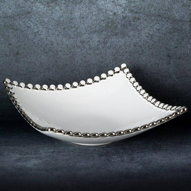 Elora Patera ceramiczna biała+srebro