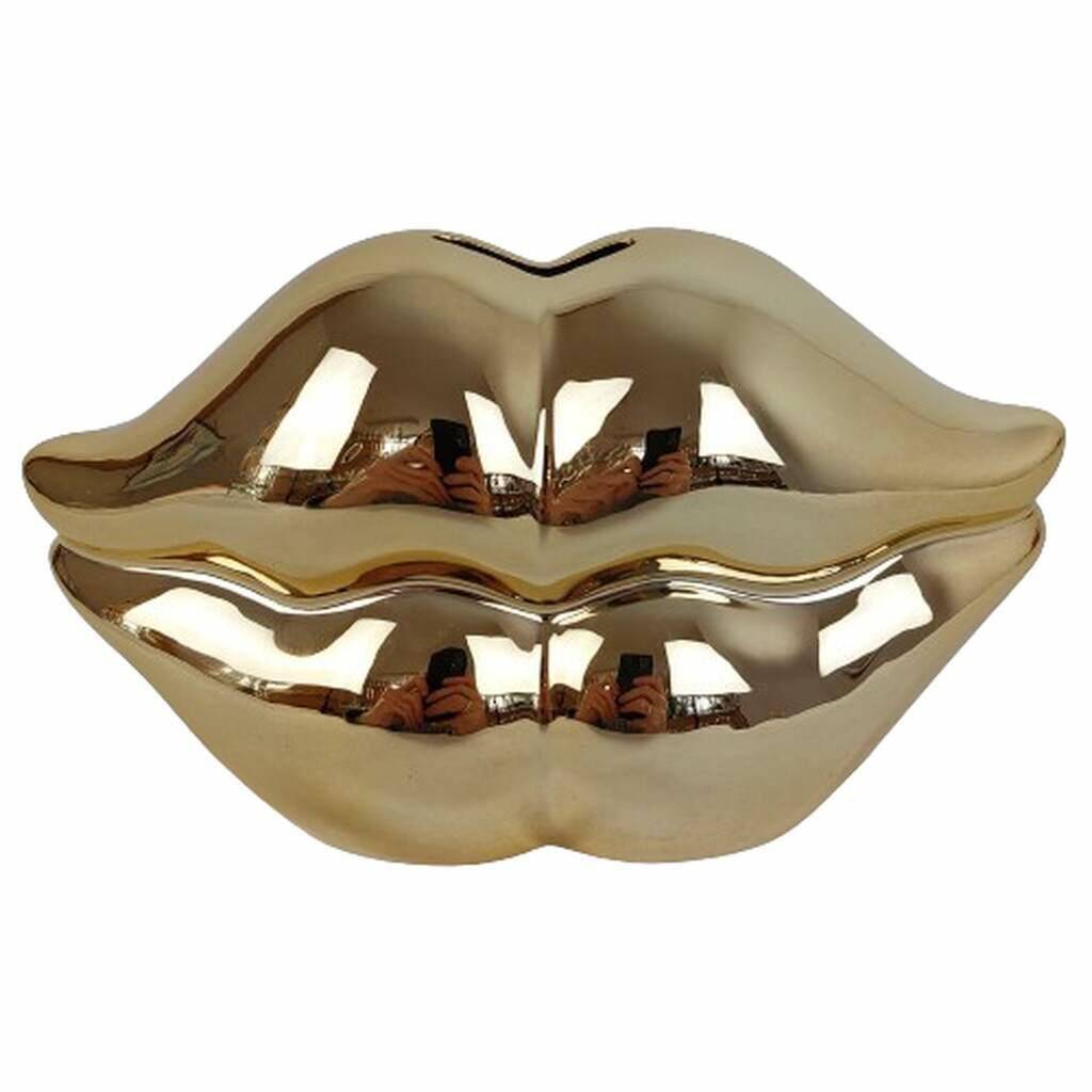 Skarbonka ceramiczna usta złote 19cm