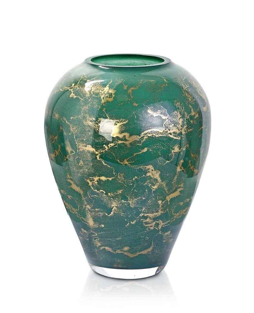 GRMAR Wazon szklany zielony marmur 26cm