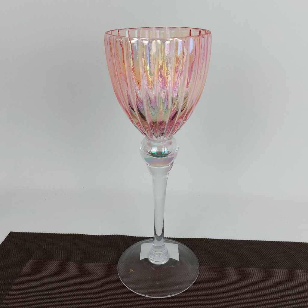 Świecznik szklany różowy 129269