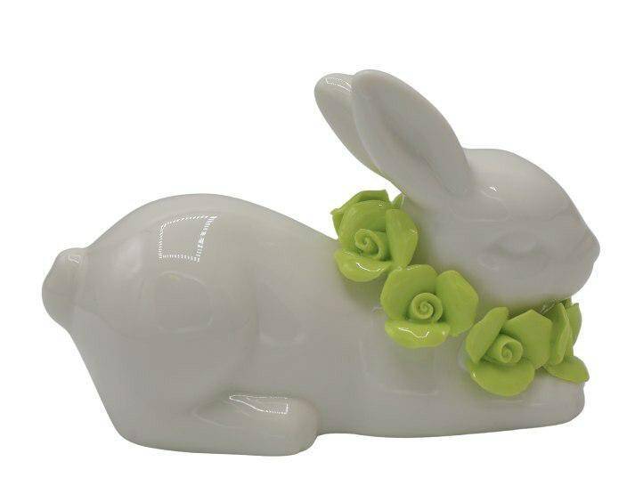 Królik ceramiczny biały z limonkowymi
