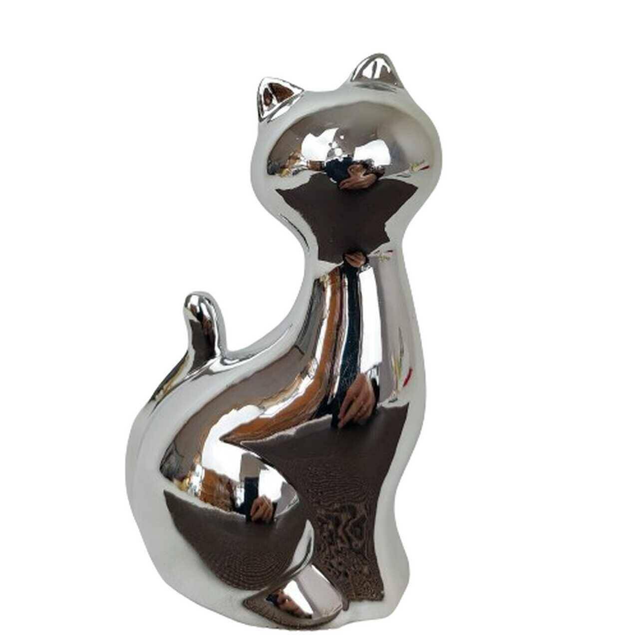 Figurka kot srebrny ceramiczny 15cm