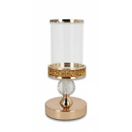 Świecznik złoty z kloszem szklanym 26cm