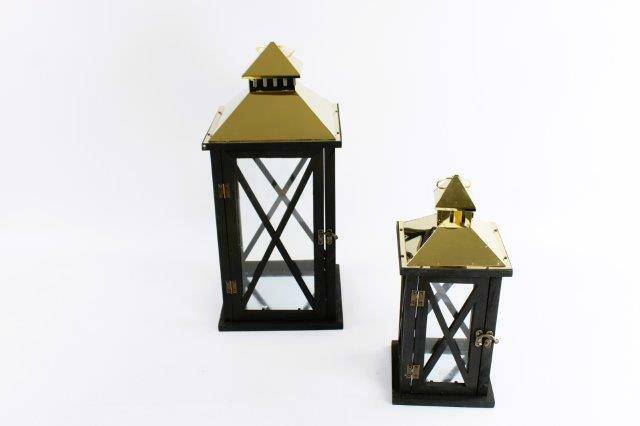 Latarnia drewniana WDT1115/2Black+Gold