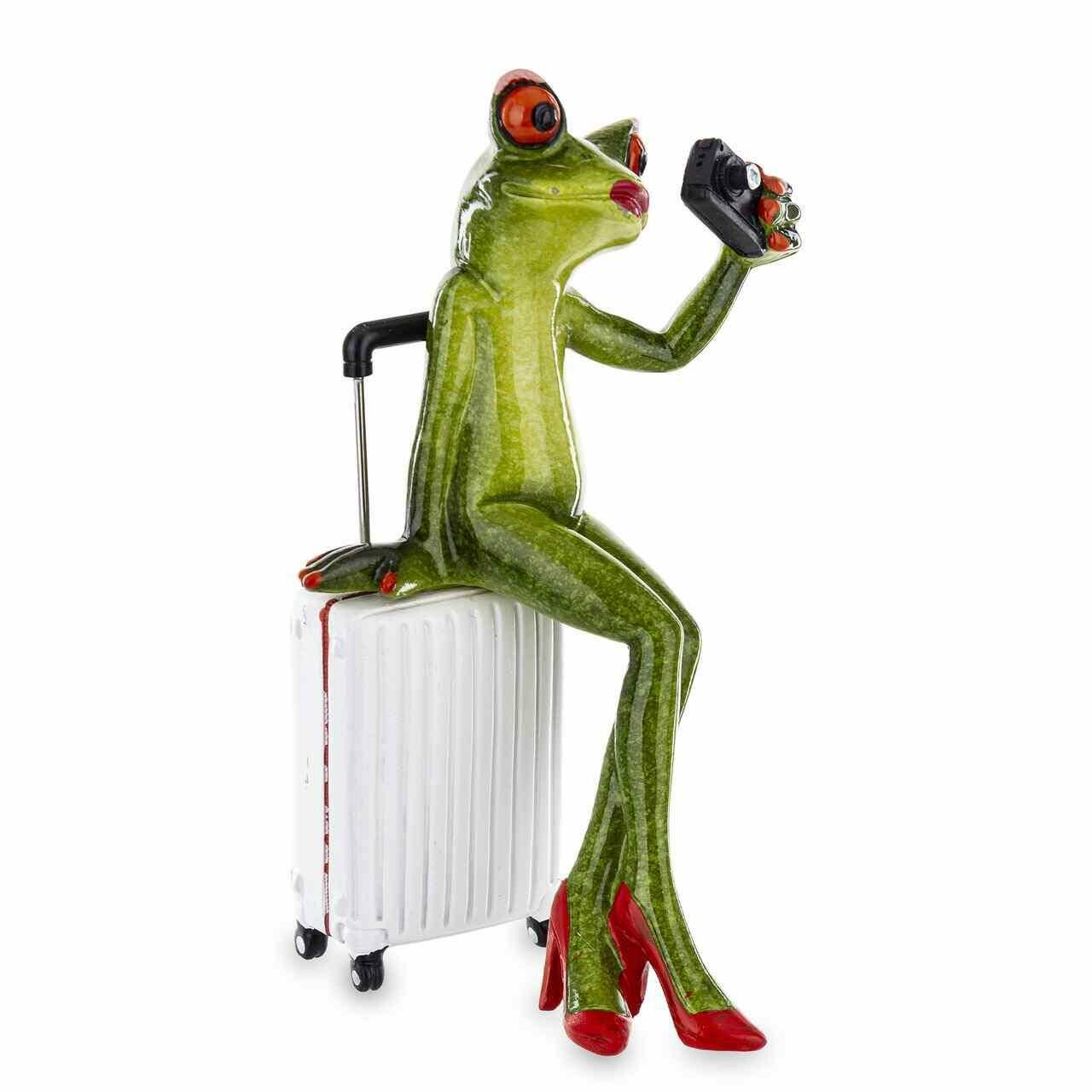 Figurka Żaba na walizce z aparatem