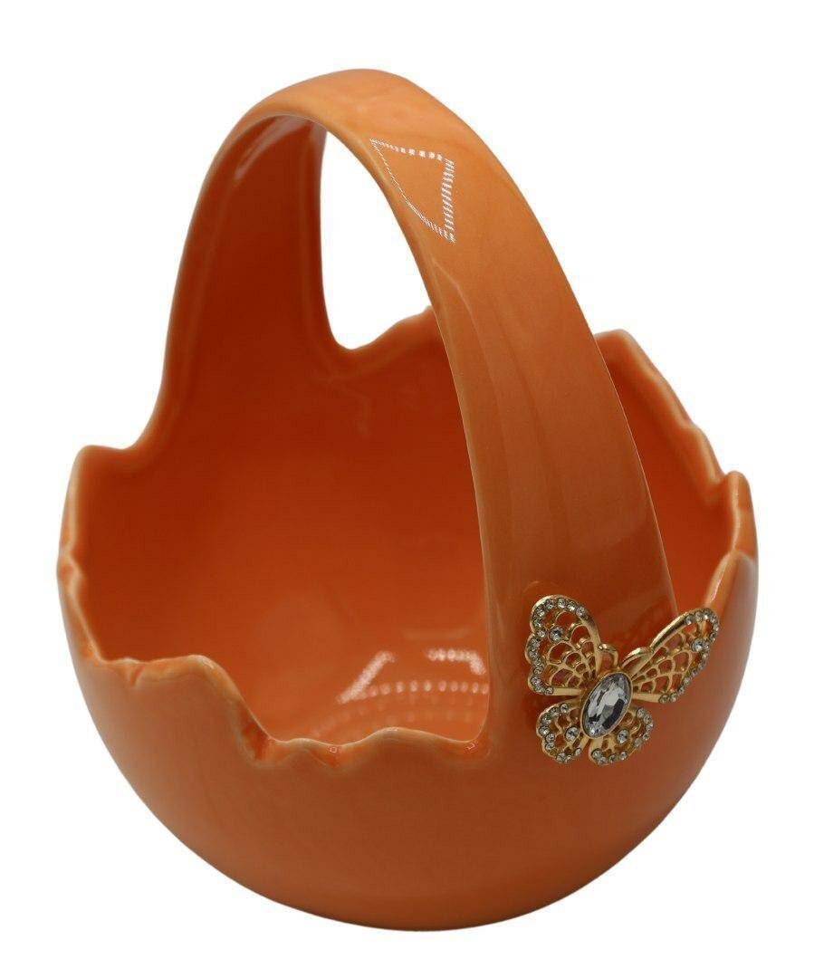 Koszyczek ceramiczny morelowy z motylem