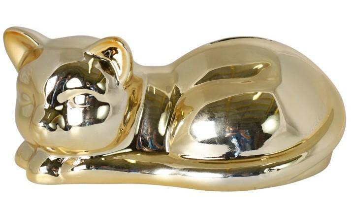 Skarbonka ceramiczna kot leżący złoty
