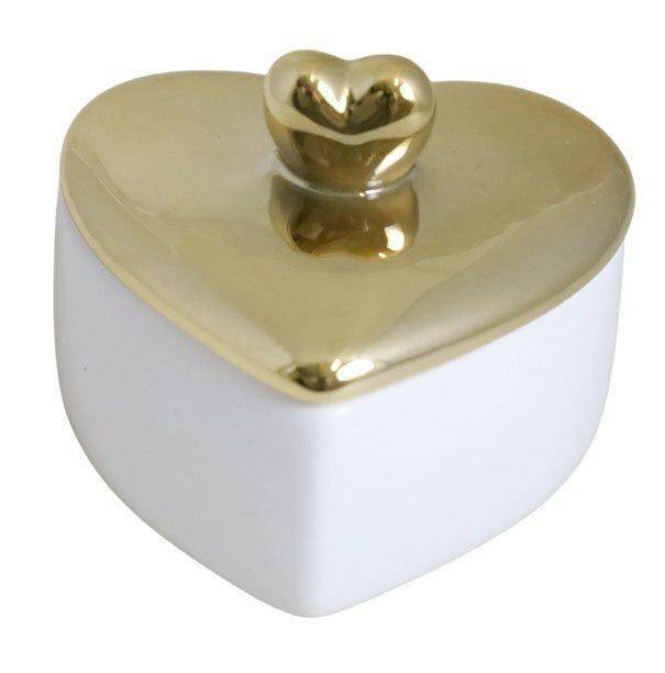Puzderko ceramiczne serce biało-złote
