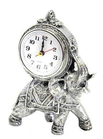 Zegar słoń polyston srebrny 17cm
