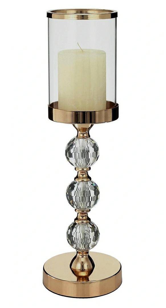 Świecznik metalowy z kloszem szklanym