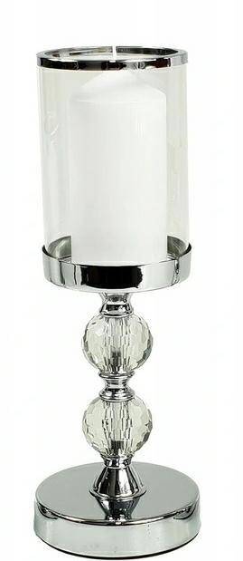 Świecznik metalowy z kloszem szklanym