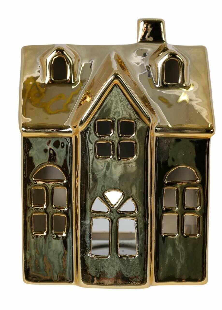 Domek ceramiczny na t-light złoty duży