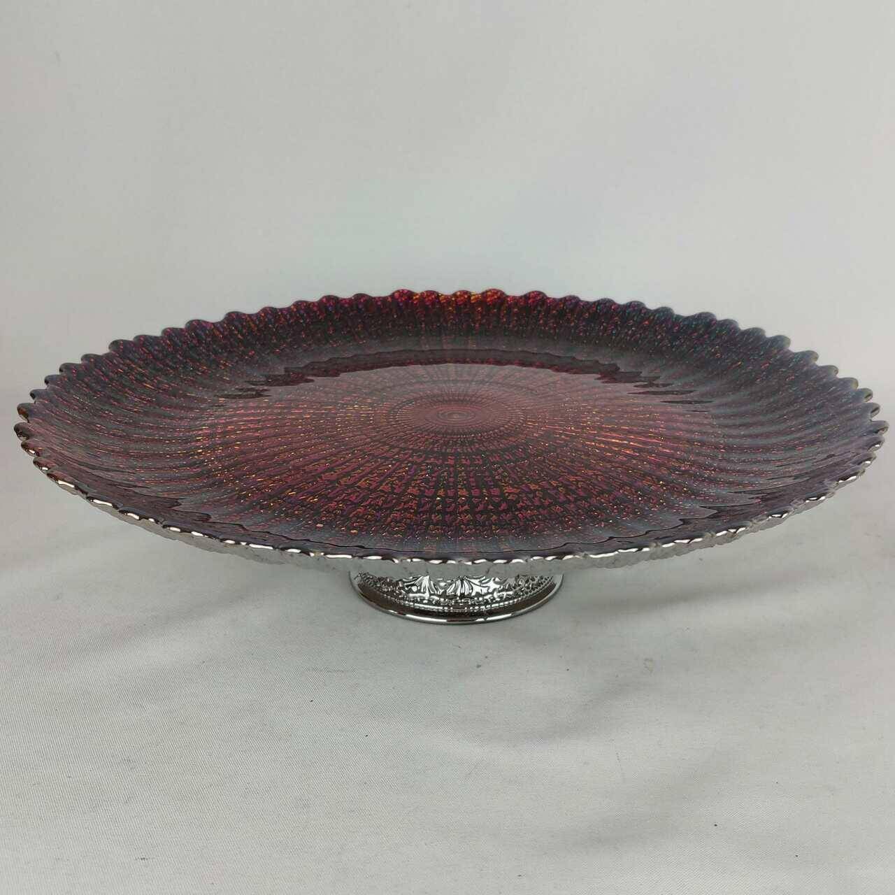 Patera szklana na nodze Wielokolor 33cm