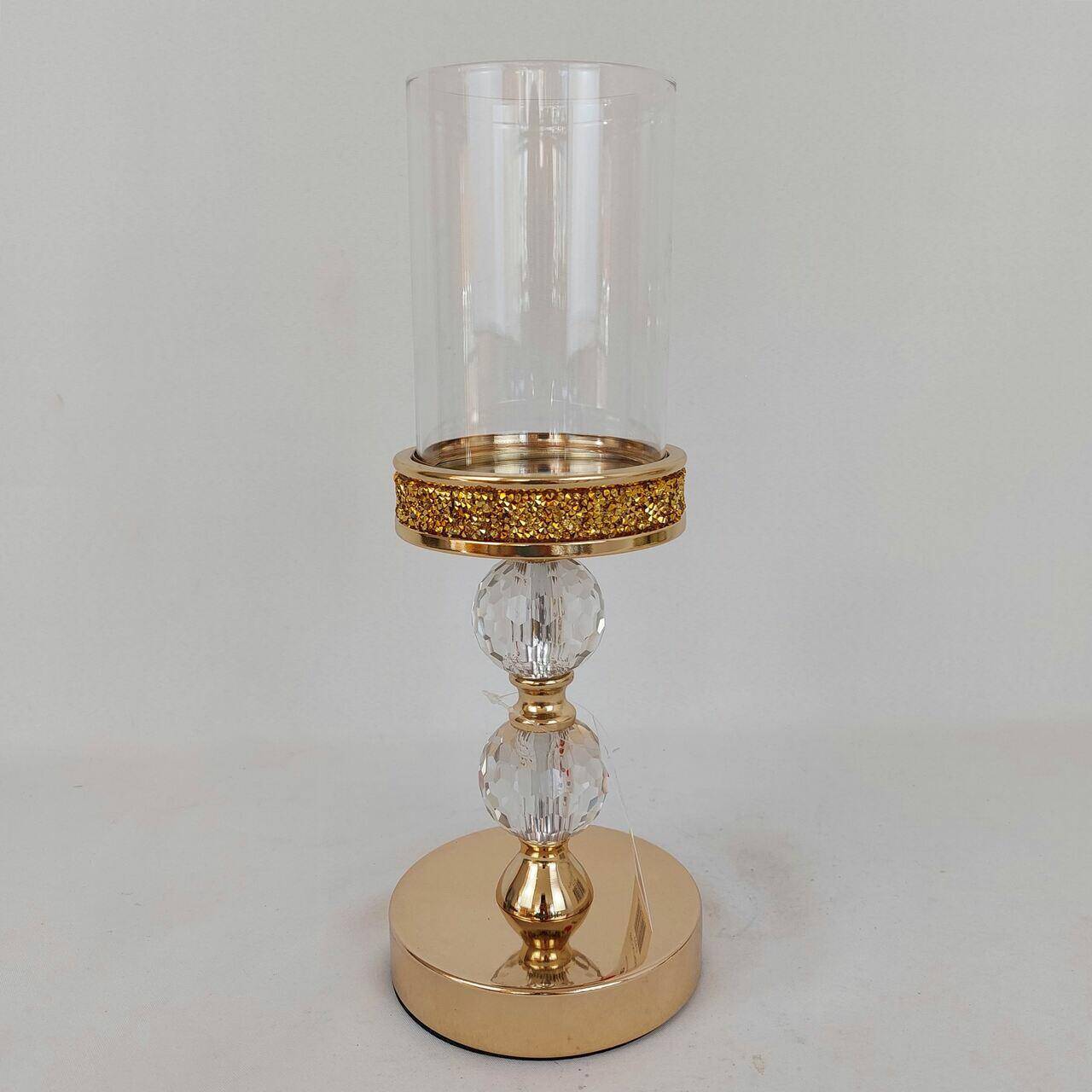 Świecznik złoty z kloszem szklanym 33cm
