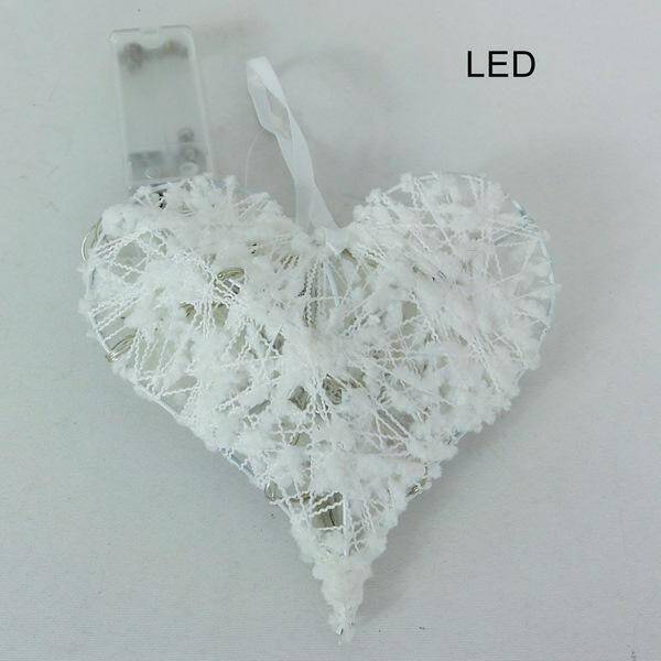 Serce metalowe z ozdobą z bawełny LED