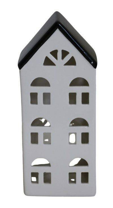 Domek porcelana tea-light biało-czarny