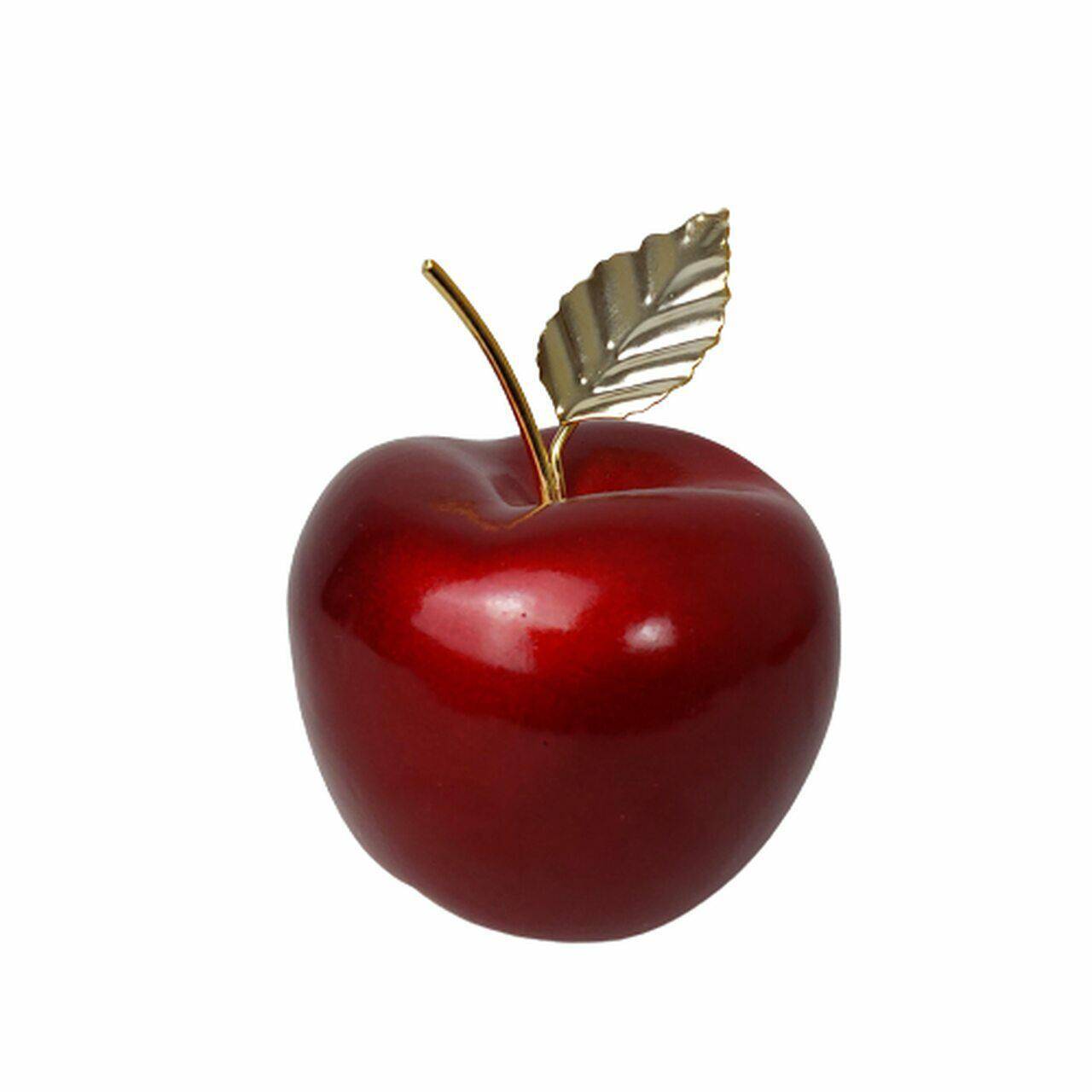 Jabłko ceramiczne czerwone złoty listek