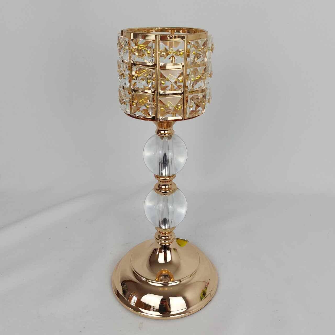 Świecznik złoty z kryształkami 30cm