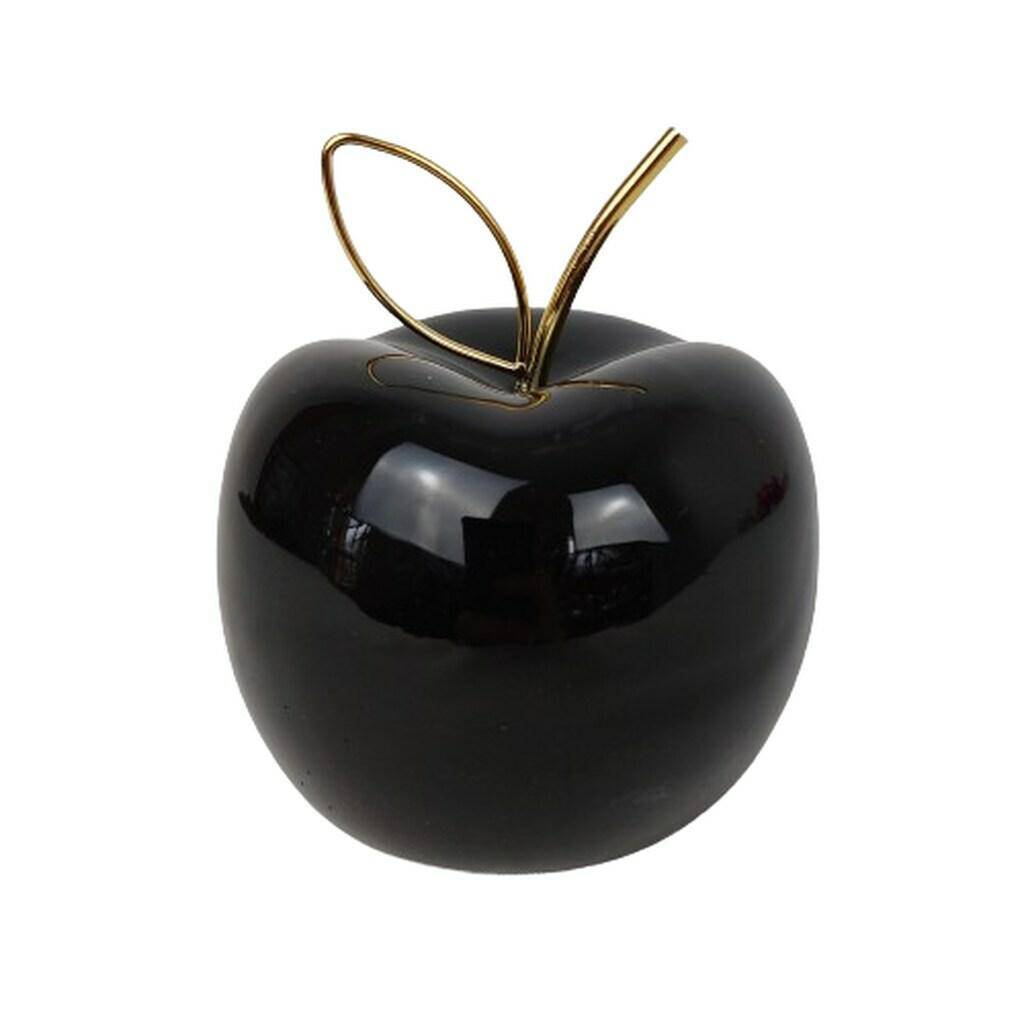 Jabłko ceramiczne czarne z ogonkiem 10cm