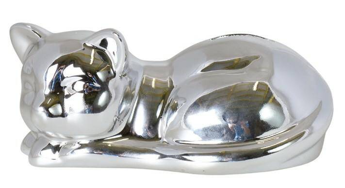 Skarbonka ceramiczna kot leżący srebrny