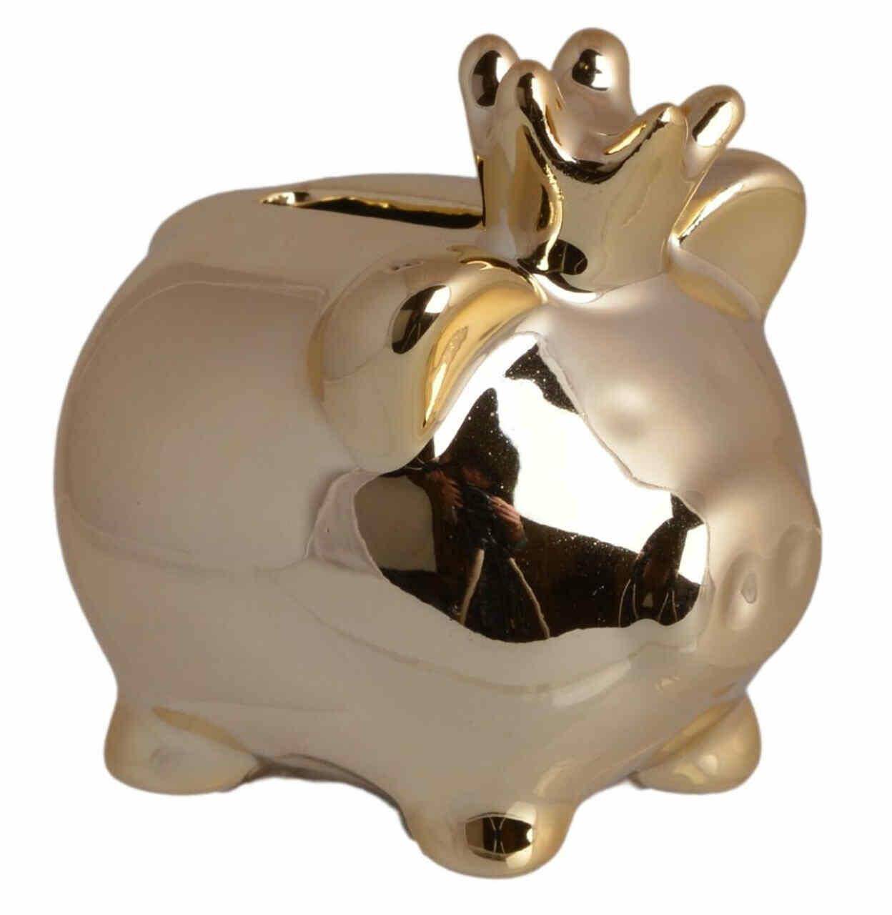 Skarbonka świnka złota z koroną 15cm