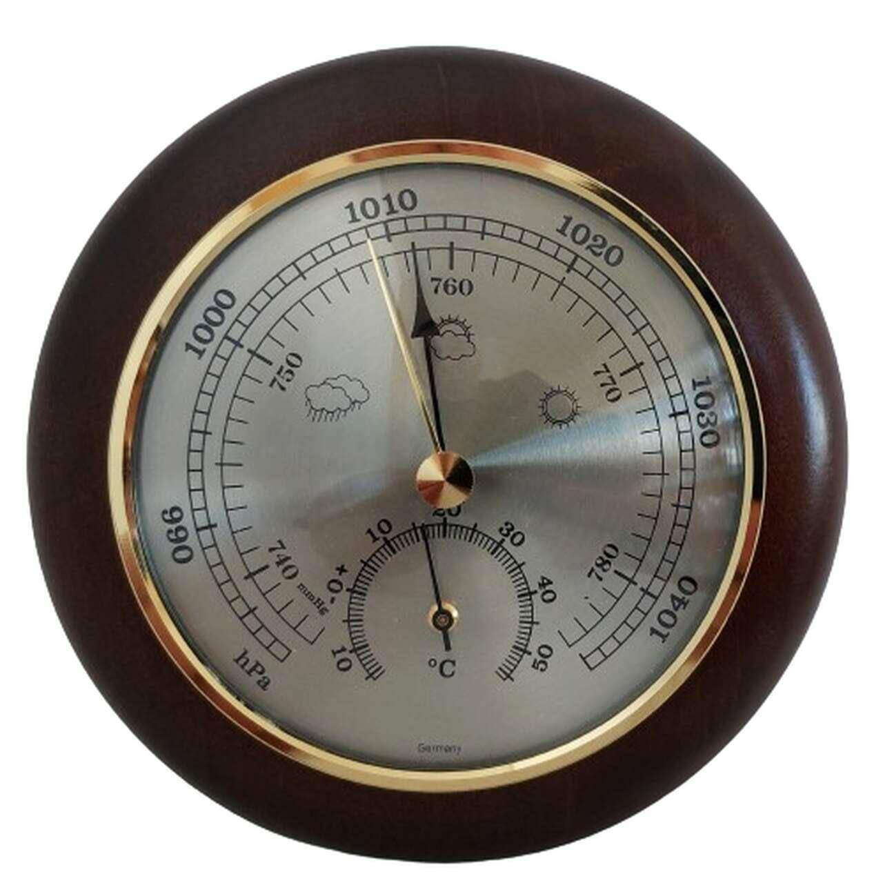 Barometr okrągły w drewnie z termometrem