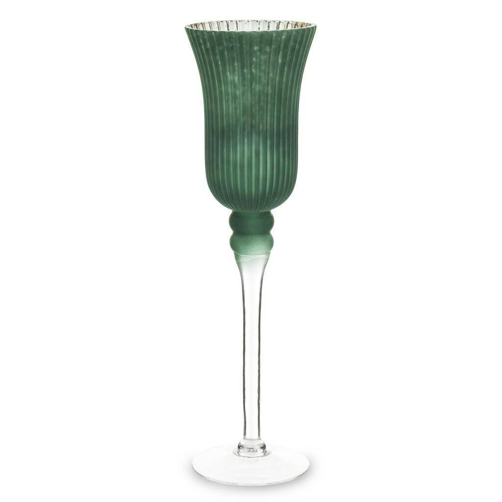 Świecznik szklany srebrny zielony 40cm