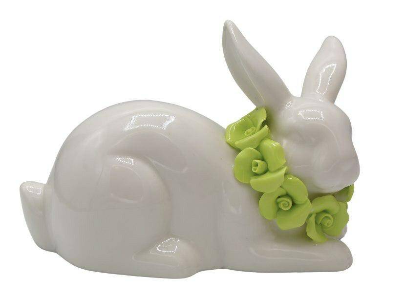 Królik ceramiczny biały z limonkowymi