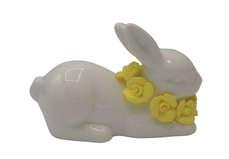 Królik ceramiczny biały z żółtymi