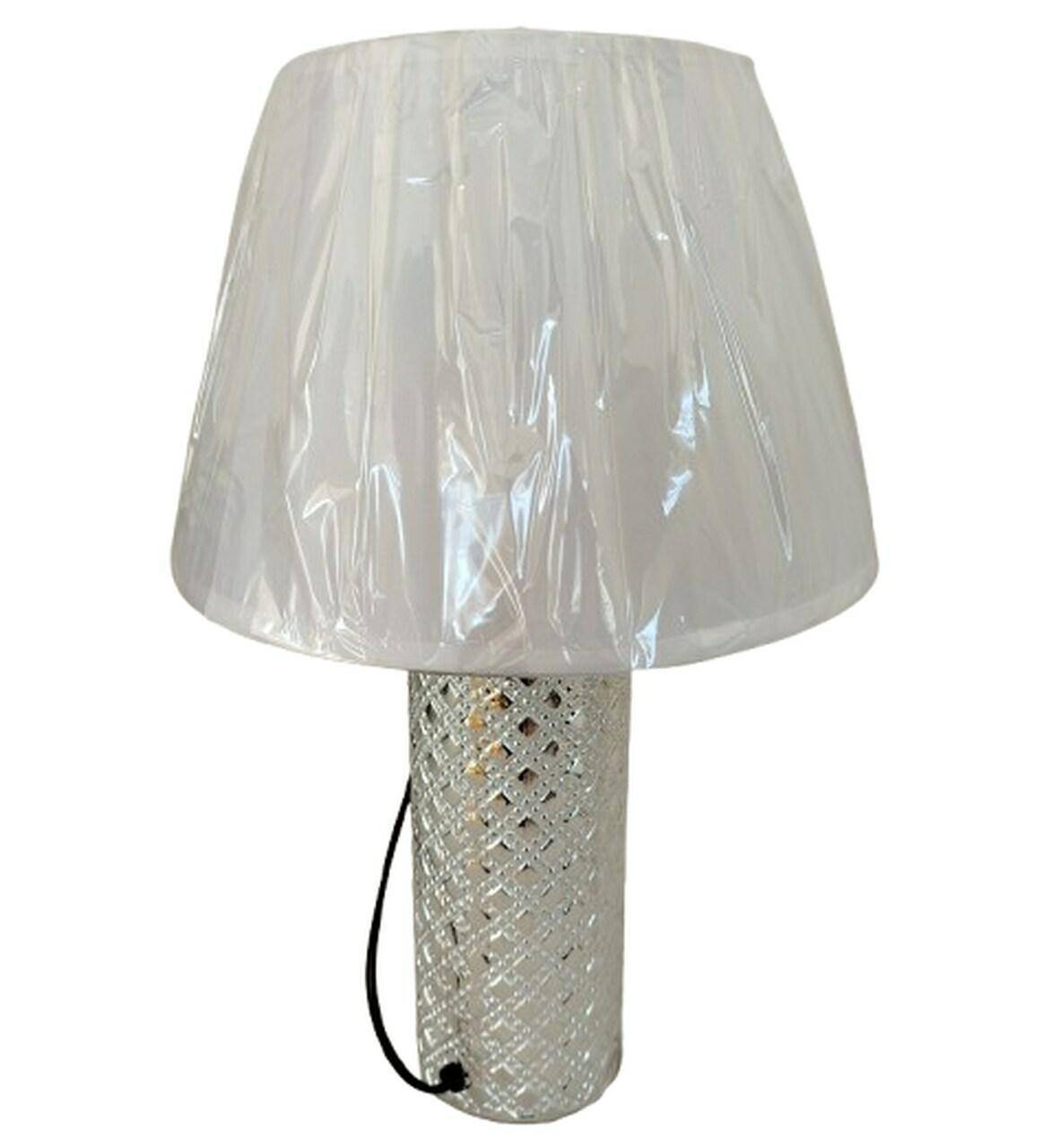 Lampa ceramiczna z abażurem srebrna