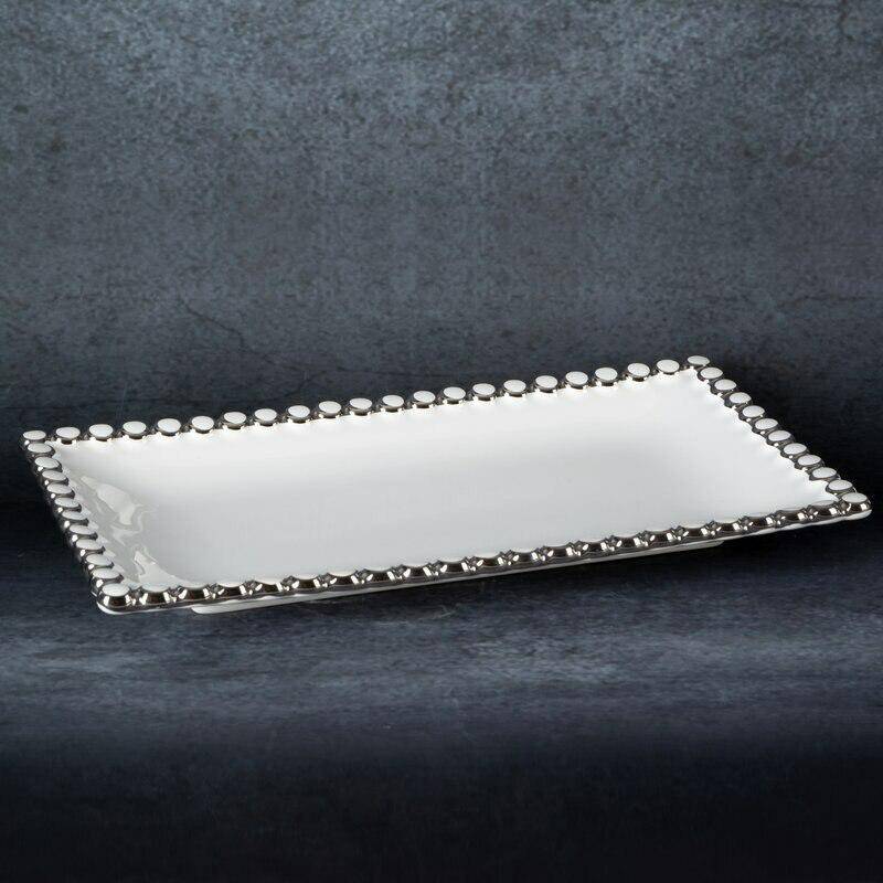 Elora Patera ceramiczna biała+srebro